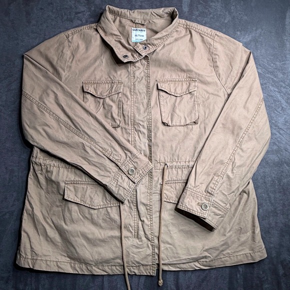 Old Navy Jackets & Blazers - Old Navy Jacket Womens XXL Khaki Tan 100% Cotton Utility Field Drawstring Spring